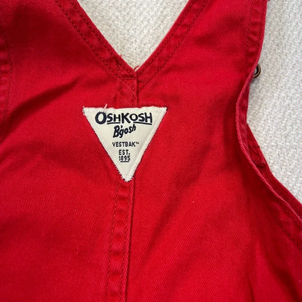 OshKosh B'gosh Shortalls Toddler 2T Red Eyelet Lace Trim Vestbak Cotton Bibs